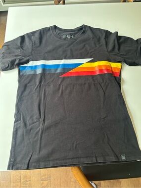 rag & bone Black Tee with Blue, White, Yellow and Red Stripe Detail